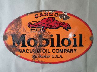 Mobil Oil Gargoyle Vintage Porcelain Sign 20 X 12 Inches