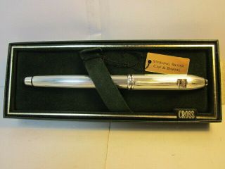 Vintage Cross Sterling Silver Cap & Barrel - Ball Point Pen W/ Box And Papers