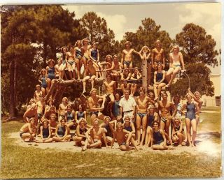 Vintage Tampa Large Color Snapshot Photo Swim Team Boys Girls 1980