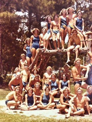 Vintage Tampa Large Color Snapshot Photo Swim Team Boys Girls 1980 2