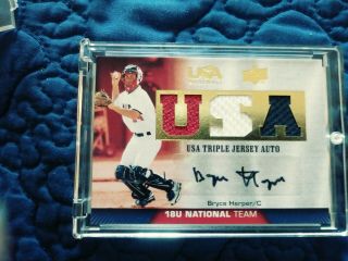 2009 Usa Bryce Harper Rookie Rc Auto Autograph Very Rare Red,  White,  Blue Relics