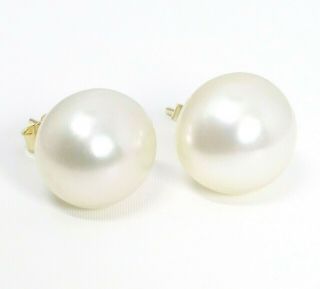 Irregular Round Silver White Australian South Sea 12.  1x13mm Pearl Stud Earrings