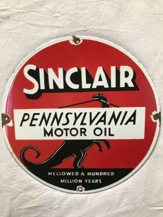 Vintage Porcelain Sinclair Pennsylvania Motor Oil 16” Enamel Sign.