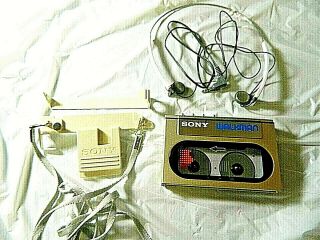 Vintage Sony Wm - 10 Walkman Cassette Player With Headphones & Strap