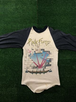 Vtg Extremley Rare 1980s Pink Floyd The Wall Live In Concert Tour Raglan Shirt
