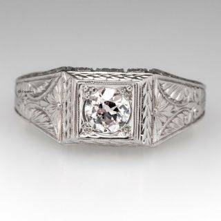 Vintage Engraved Mens 2.  0 Ct Moissanite Diamond Band Ring 925 Sterling Silver