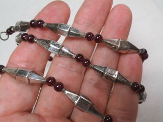 Vintage Long Sterling Silver Conical & Round Garnet Beads Necklace 30.  5 " - Fh