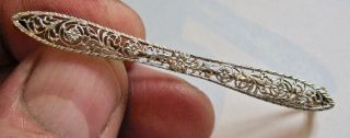 Antique Art Nouveau 14k White Gold Flower Filigree Bar Pin Brooch 3.  0g