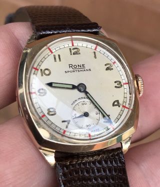 A Gents Quality Solid 9ct Gold Vintage “rone“ 15 Jewel Wristwatch,  C1950s.