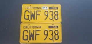 Vintage 1956 Set Of License Plates (rare) Dmv Cleared