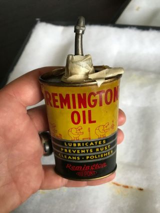 Vintage Handy Oiler Gun Oil Can Tin Lead Top Remington Yellow Household Oil