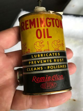 Vintage Handy Oiler Gun Oil Can Tin Lead Top Remington Yellow Household Oil 2