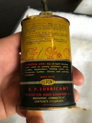 Vintage Handy Oiler Gun Oil Can Tin Lead Top Remington Yellow Household Oil 3