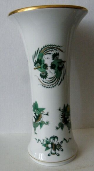 Vintage 9 3/4 " Meissen Green Dragon & Birds Trumpet Style Vase