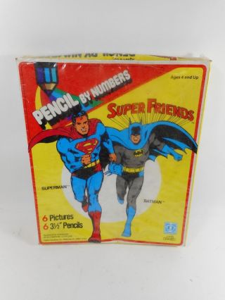 Vintage Dc Friends Pencil By Numbers Set Mip Hasbro 1982 Superman Batman