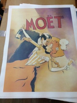 Vintage French Champagne Poster " Moet " - Later Printing