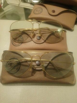 2 Vintage Ray Ban All Weather Changeables Aviator Sunglasses 62 - 14 And 58 - 14