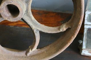 Vintage Railroad Cart Cast Iron Wheel Industrial Coffee Table Hit Miss Engine 4