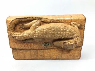 Vintage Brown Alligator Leather Handbag Clutch Purse 1940s Taxidermy