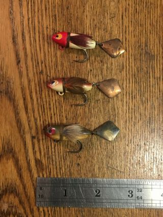 3 Vintage,  Antique Heddon Flap - Tail Fly Fishing Baits,  Ex.  Cond.