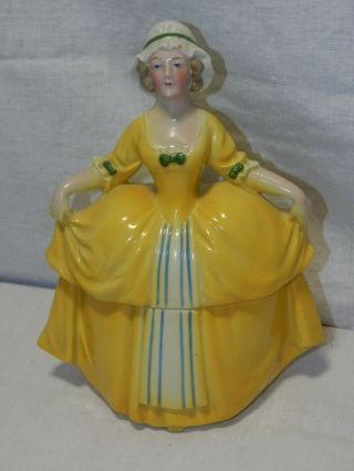 Vintage Madame Pompadour Dresser Half Doll Powder / Trinket Box E & B Germany 2