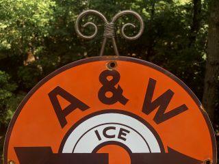 VINTAGE A&W PORCELAIN METAL ROUND SIGN ROOT BEER SODA POP ADVERTISING RARE 4