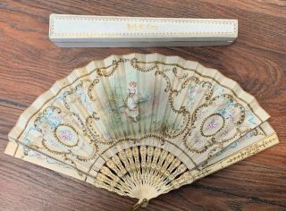 Antique Tiffany & Co.  Hand Fan Satin And French Orig Box
