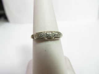 Vintage 1930s 14k Solid White Gold Ring/band With Natural Diamonds