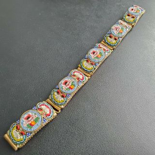 Antique Art Deco Micro Mosaic Italy Millefiori Glass Flower Bracelet K109