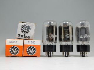 Ge 6l6gc Matched Vintage Tube Trio Gray Plates Dual Round Getter Nos (test 103)