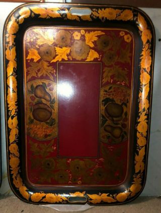 Large Vintage Hand Painted Tole Ware Tray 30 1/2 X 22
