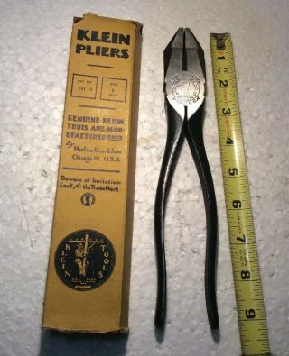 Vintage Klein Tools Nos D201 - 9 Linemans Pliers 9 " W/side Cutters Box