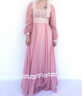 70s boho blush pink Gunne Sax long sleeve maxi dress 2