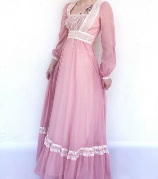 70s boho blush pink Gunne Sax long sleeve maxi dress 3