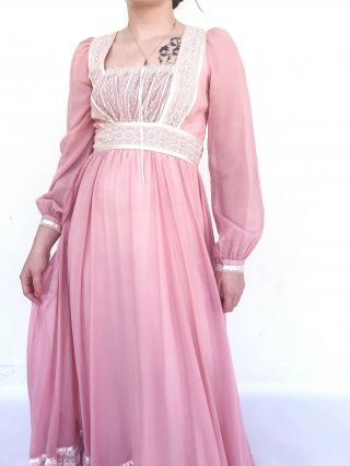 70s boho blush pink Gunne Sax long sleeve maxi dress 5