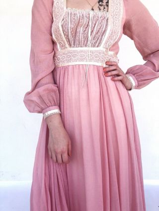 70s boho blush pink Gunne Sax long sleeve maxi dress 6