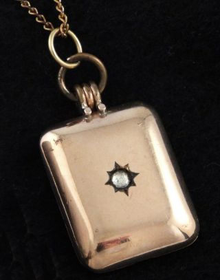 1880s Antique / Victorian Rose Gold Filled Locket Pendant W/ Chain - Signed Rh