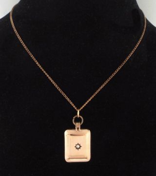 1880s ANTIQUE / VICTORIAN ROSE GOLD FILLED LOCKET PENDANT w/ CHAIN - Signed RH 2