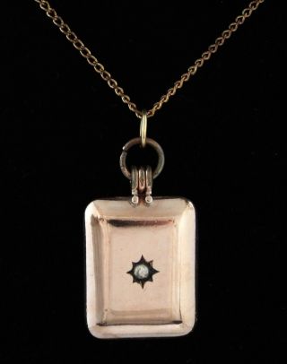1880s ANTIQUE / VICTORIAN ROSE GOLD FILLED LOCKET PENDANT w/ CHAIN - Signed RH 3