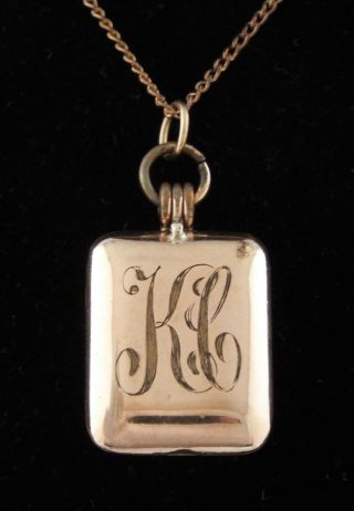 1880s ANTIQUE / VICTORIAN ROSE GOLD FILLED LOCKET PENDANT w/ CHAIN - Signed RH 6