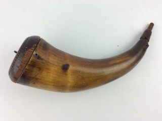 Antique 19th C Carved Powder Horn