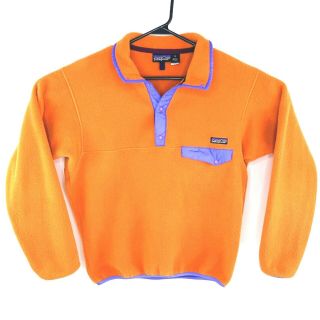 Vintage Patagonia Mens Butternut Orange Snap T Fleece Pullover Purple Trim Sz M