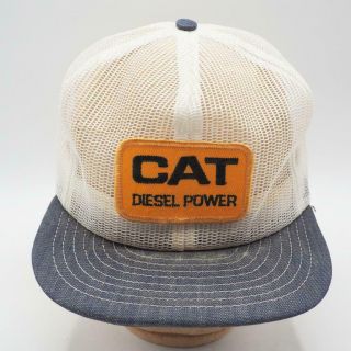Vintage Cat Caterpillar Diesel Denim Brim Mesh Snapback Trucker Farmer Hat Cap