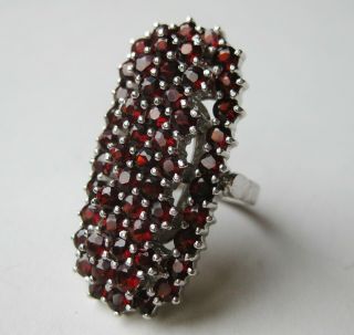 Fine Vintage Sterling Silver Red Garnet Jeweled Cluster Ring Size 7