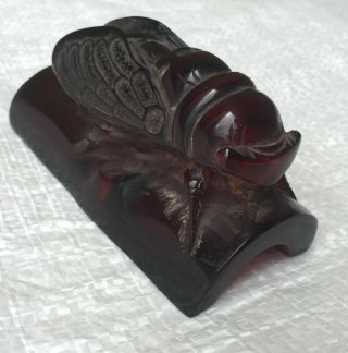 Vtg Cherry Amber Bakelite/Faturan/Phenolic Resin Chinese Carved Insect Cicada NR 2