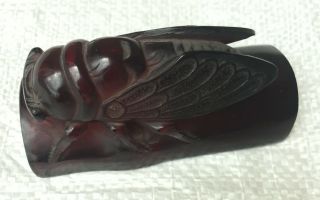 Vtg Cherry Amber Bakelite/Faturan/Phenolic Resin Chinese Carved Insect Cicada NR 4