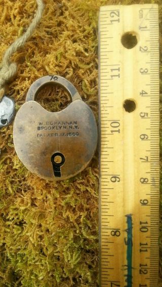 Vintage 1860 lock & key W.  Bohannan Brooklyn N.  Y Brass lock - civil war Era? 7
