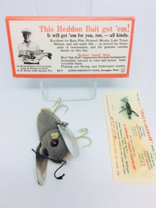 Vintage Tough Early Heddon Crazy Crawler 2120 Mouse Fishing Lure Orig.  Box