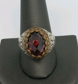 Vintage Middle Eastern Sterling Silver Copper And Ruby Dome Ring Size 11.  25