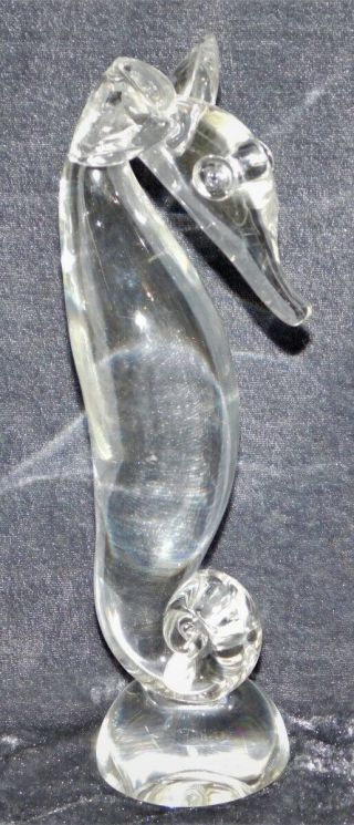 Vtg Signed Steuben Crystal Art Glass Seahorse Figurine By Lloyd Adkins 9 "